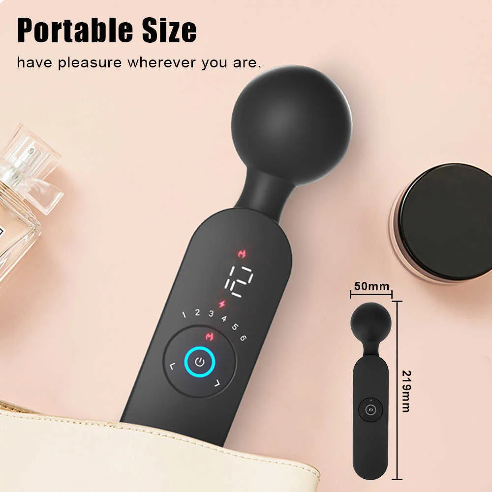 Massageartiklar uppgradering Magic Wand Uppvärmning Vibrator Sexiga leksaker för kvinnor Vuxna 6 hastigheter 12 lägen Smart Digital Display G Spot Klitorisstimulator