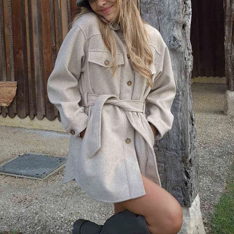 ZXQJ Vintage Kobiety Oversize Woolen Camel Kurtki Spring-Autumn Moda Damska Miękkie Długie Płaszcze Eleganckie Dziewczyny Chic Outnewear 211029