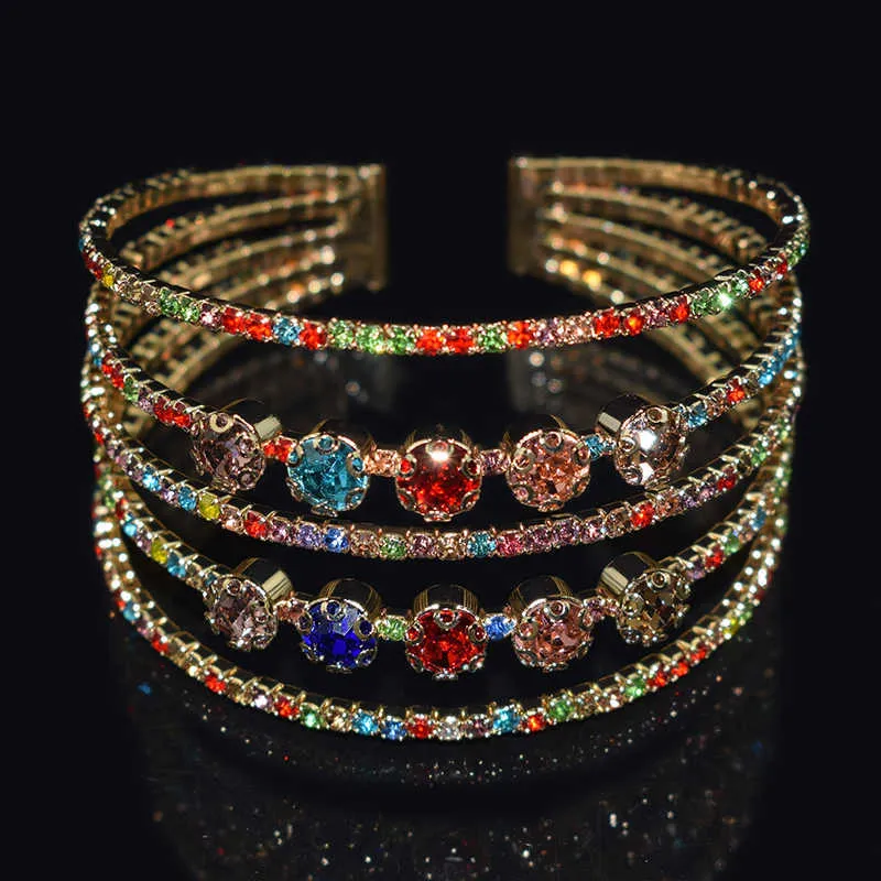 Klassieke elegante manchet open armbanden vrouwen rhinestone armband goud rode kristal armband bruids armband bruiloft sieraden Q0719