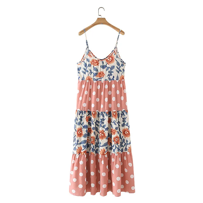 Zomer vrouwen bloem print tiered splicing jarretel midi jurk vrouwelijke mouwloze kleding casual dame losse vestido D7516 210430