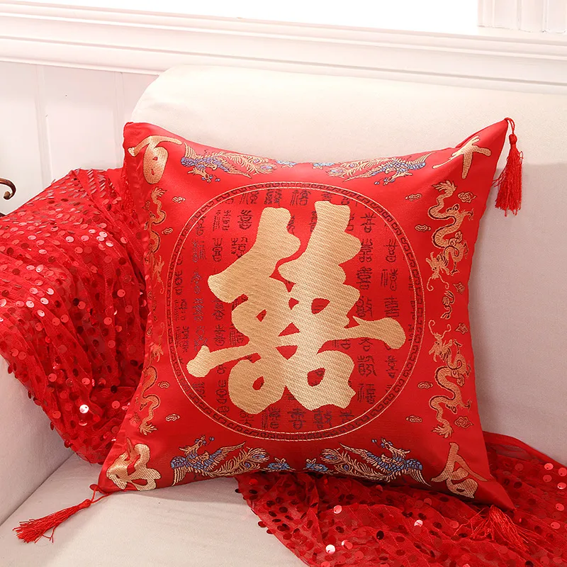 Китайская красная вышитая подушка охватывает новогодний день Святого Валентина свадьба подарки декоративные подушки домой декор кисточек подушки подушки
