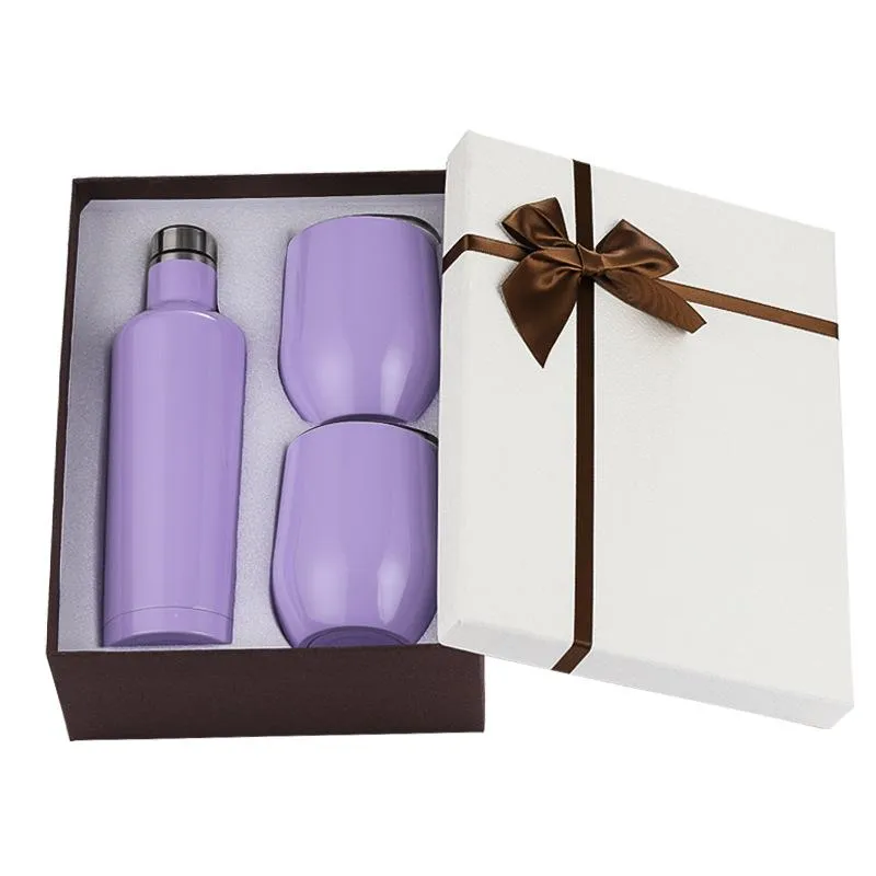 Set Gift Wine Tobsor Set en acier inoxydable Double mur isolé avec une bouteille de 500 ml Deux tulerts de vin de 12 oz261e