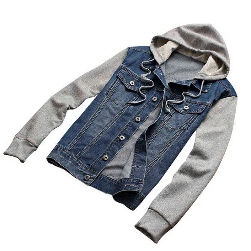 Denim Men Hooded Sportswear Outdoors Casual Fashion Jeans Jackets Hoodies Cowboy Mens Jacket and Coat Plus Size 211214