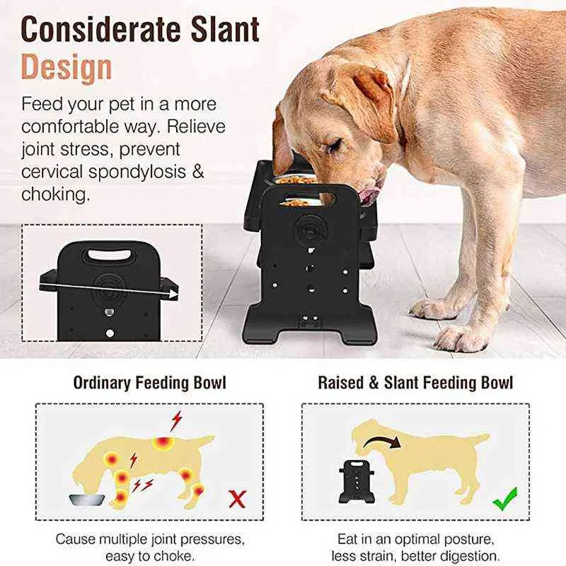 Antislip surélevé à double chien bol à hauteur réglable pour animaux de compagnie Plat acier inoxydable en acier inoxydable alimentaire des aliments en eau 2110297939837