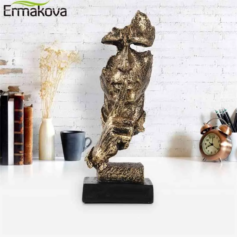 Ermakova abstrato silêncio é dourado estatueta 35cm resina mão rosto silencioso homem estátua escultura escritório em casa sala de estar decoração 22338