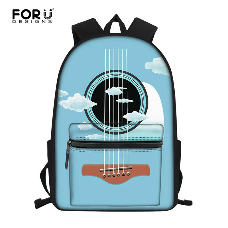 Anpassad gitarr tryckt barn skolväskor flickor pojke ryggsäckar tonåringar studenter bok väska anpassade kvinnor reser backpack215g