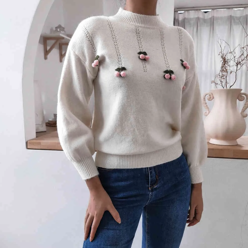 Herfst Winter Vintage Sweaters Jumper Casual Cherry Lange Mouwen Knit Sweater Oversized Pullovers Warm Womens Kleding Tops 210514