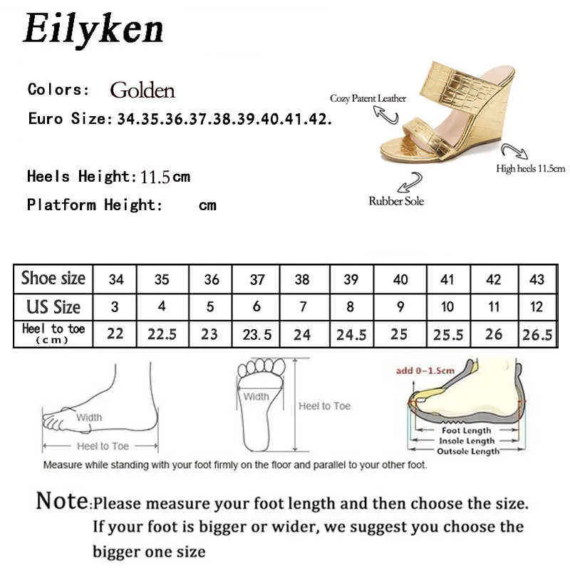 Tofflor Eilyken sxey Golden Snake Print PU Läder Kvinnor Sommar Öppna Toe Ladies Sandaler Fashion Wedge Heels Party Shoes220308