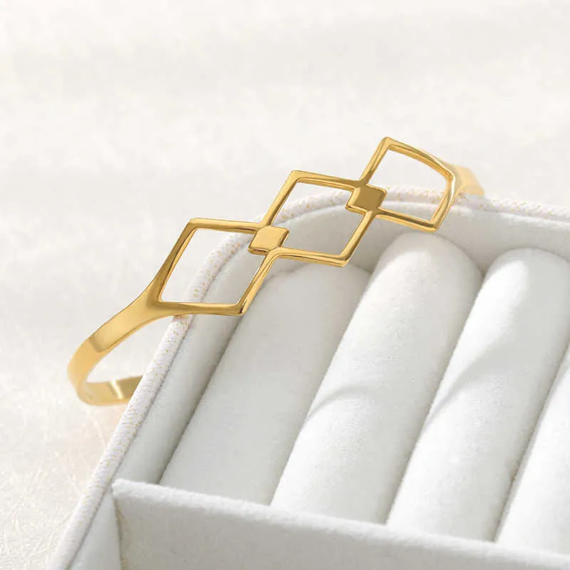 Verstelbare gouden kleur vierkant armbanden voor vrouwen mannen roestvrij staal sieraden open geometrische armband brazalete mujer Q0719