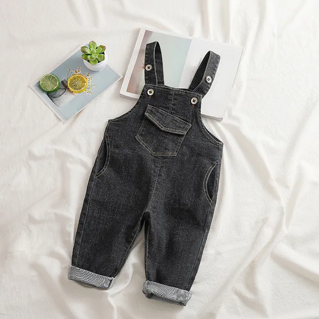 Vår sommar barns denim overalls pojkar och flickor pocket mode casual baby byxor 210515