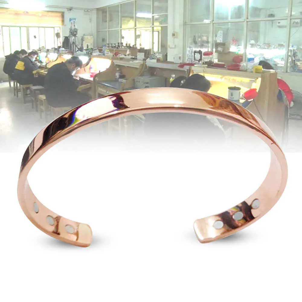 Net Red Inster Rose Gold Bracelet Européen et American Magnet ouvert Bracelet en cuivre rouge Copper Couple Embossé Aimant Bracelet Santé Q0717