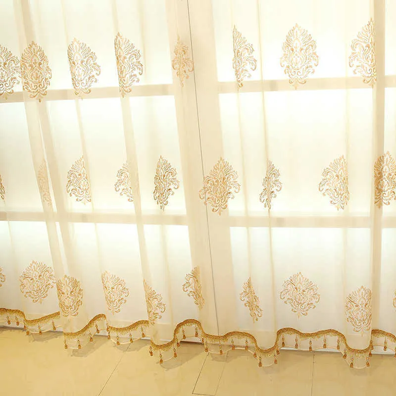 European Luxury Blackout Gold windows treatment Curtain for living room bedroom flower tulle valance 210712