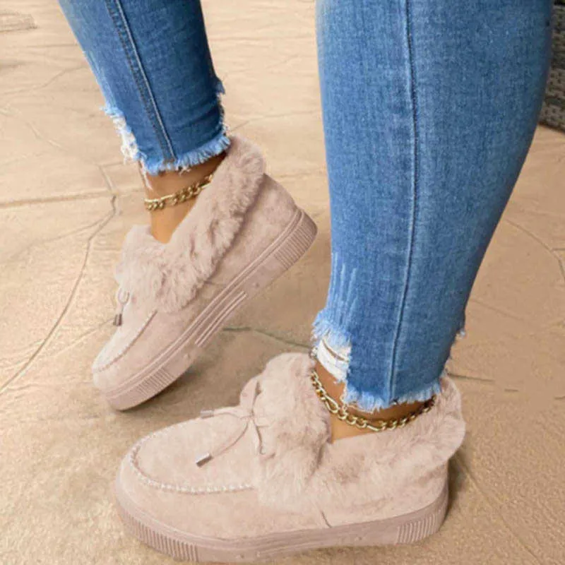 2020 Winter frauen Casual Pelz Schuhe Nette Bowknot Trend Flauschigen Pelzigen Slip-on Sneakers Damen Plüsch Faulenzer Wohnungen plattform H0906