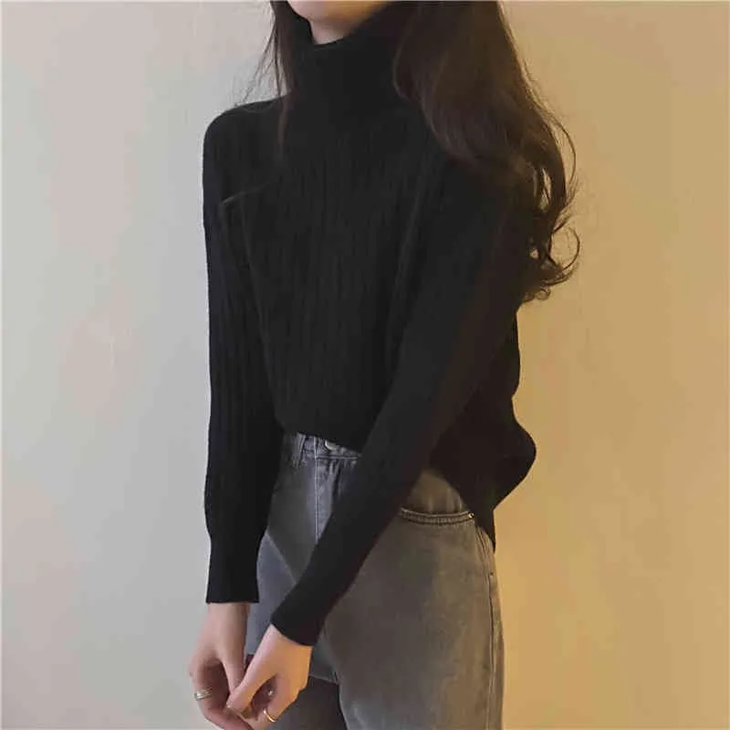 Зимняя корейская версия толстого натягивания наружный износ женская мода вязаный отворот свободный дикий женский свитер 6 цветов 210514