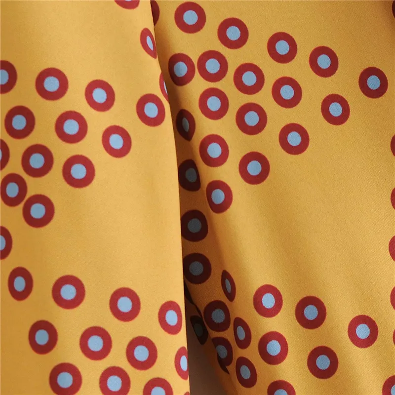 カジュアルな女性の黄色いプリント弓のドレス春のファッションレディースAラインドレープES女性ヴィンテージビーチホリデー210515