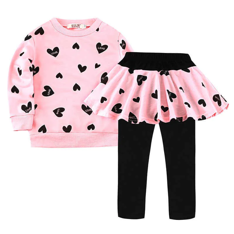 Çocuk Giyim İlkbahar Sonbahar Kızlar Moda Gökkuşağı-Gömlek + Pantolon 2 adet Kıyafet Çocuklar Spor Suitr Setleri 2-8Y 211025