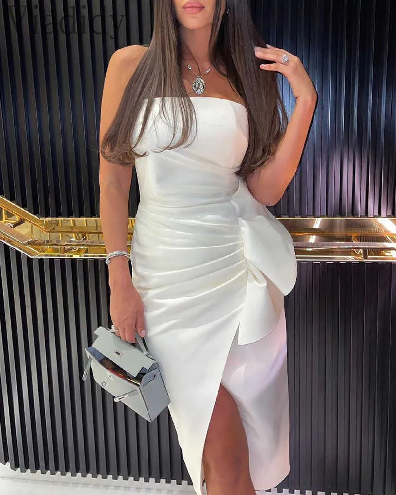 Elegante jurk voor vrouwen bandeau geplooide ruches witte feestjurk Y1006