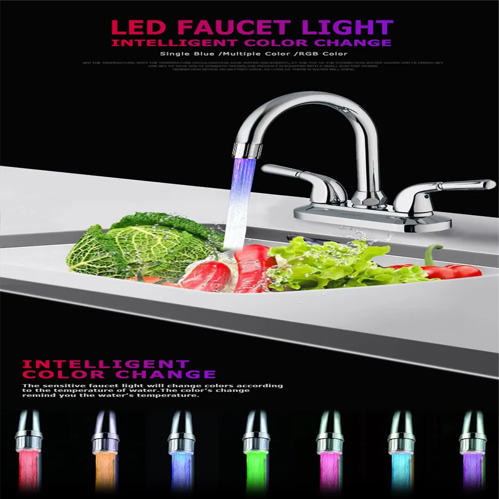 Meubles de cuisine Glow Light-up LED Robinet d'eau Changement de température coloré Contrôle Robinet de douche Buse d'eau Tête torneira para cozinha