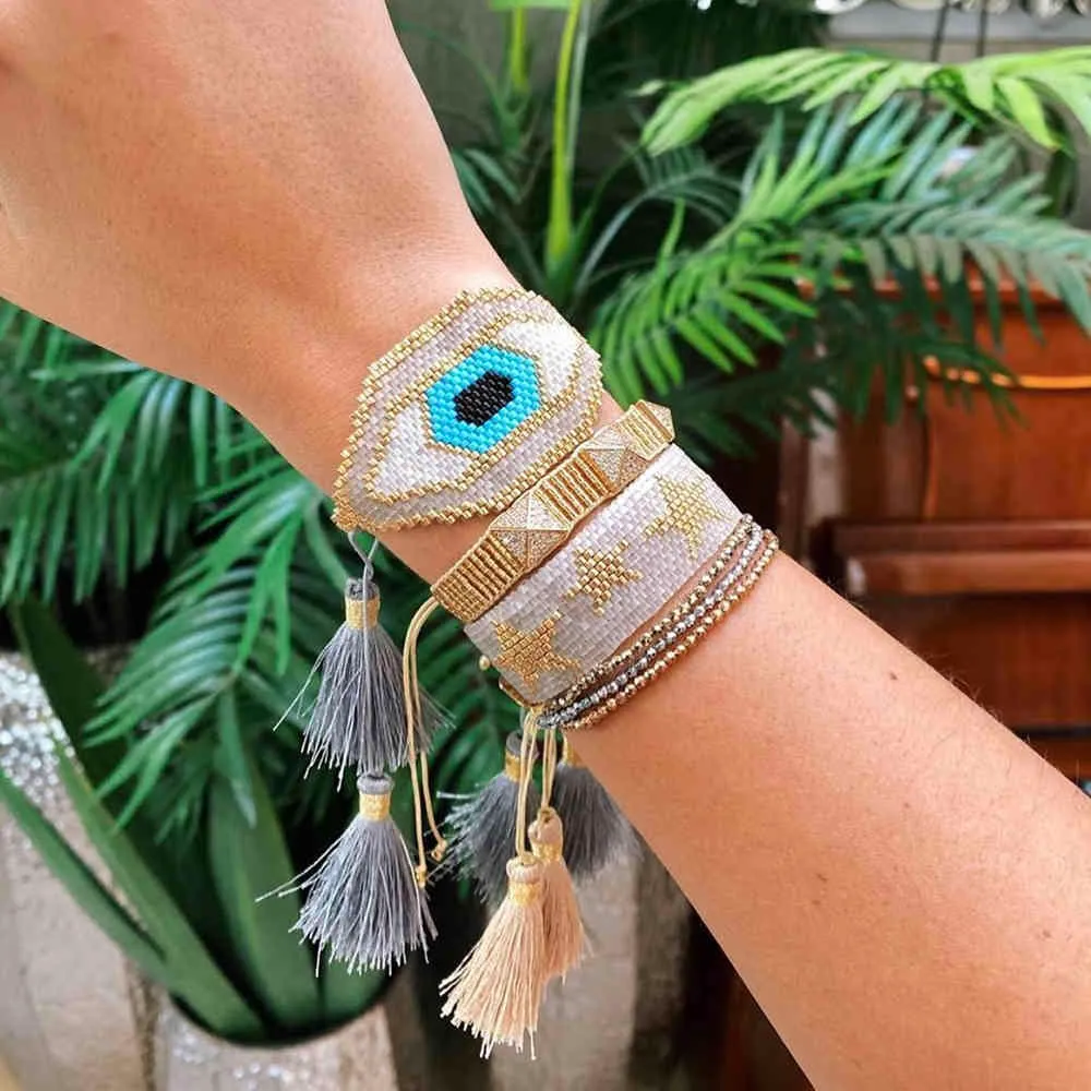 BLUESTAR 2021 pulsera turca mal de ojo estrella Pulseras Mujer Moda MIYUKI joyería de cuentas brazalete tejido hecho a mano