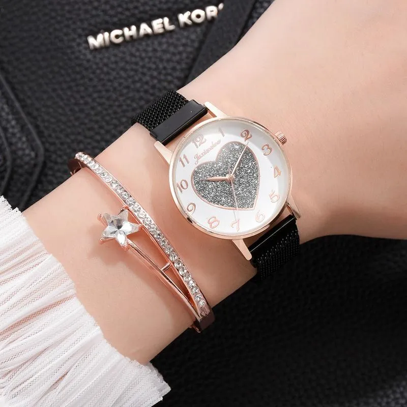 Montres-bracelets ensemble de luxe femmes montres amour aimant montre boucle mode décontracté femme montre-bracelet chiffre romain simple Relogio F313H