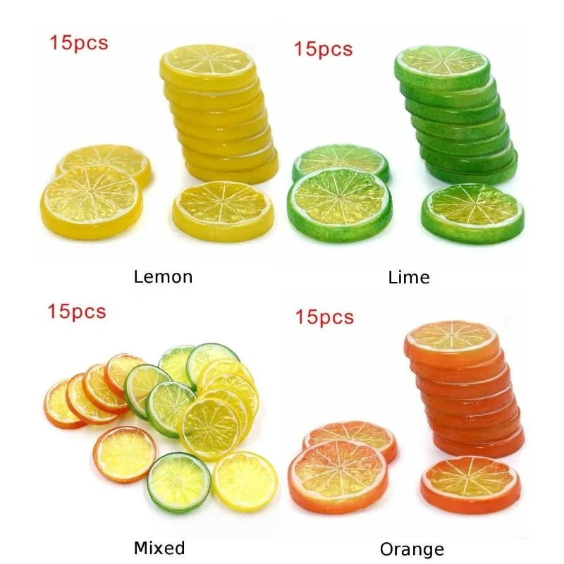 Декоративные цветы венки 15 искусственных фруктовых ломтиков апельсиновый лайм реквизит дисплей реалистичный декор каждый размер 5 см в диаметре249l