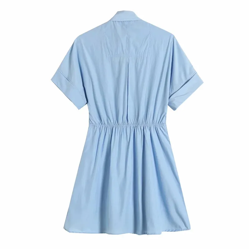 Женское платье Синяя мини-рубашка Женская летняя мода на пуговицах с коротким рукавом es Ladies Casual es 210519