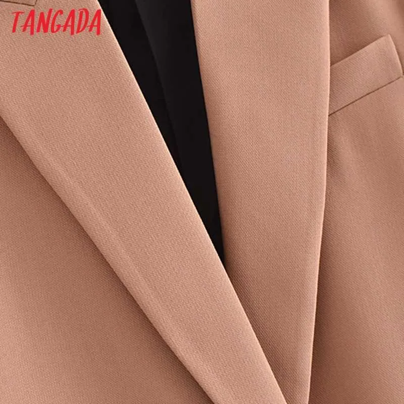 Tangada femmes élégant un bouton Blazer manteau Vintage col cranté poche mode femme Chic hauts 3H270 210609