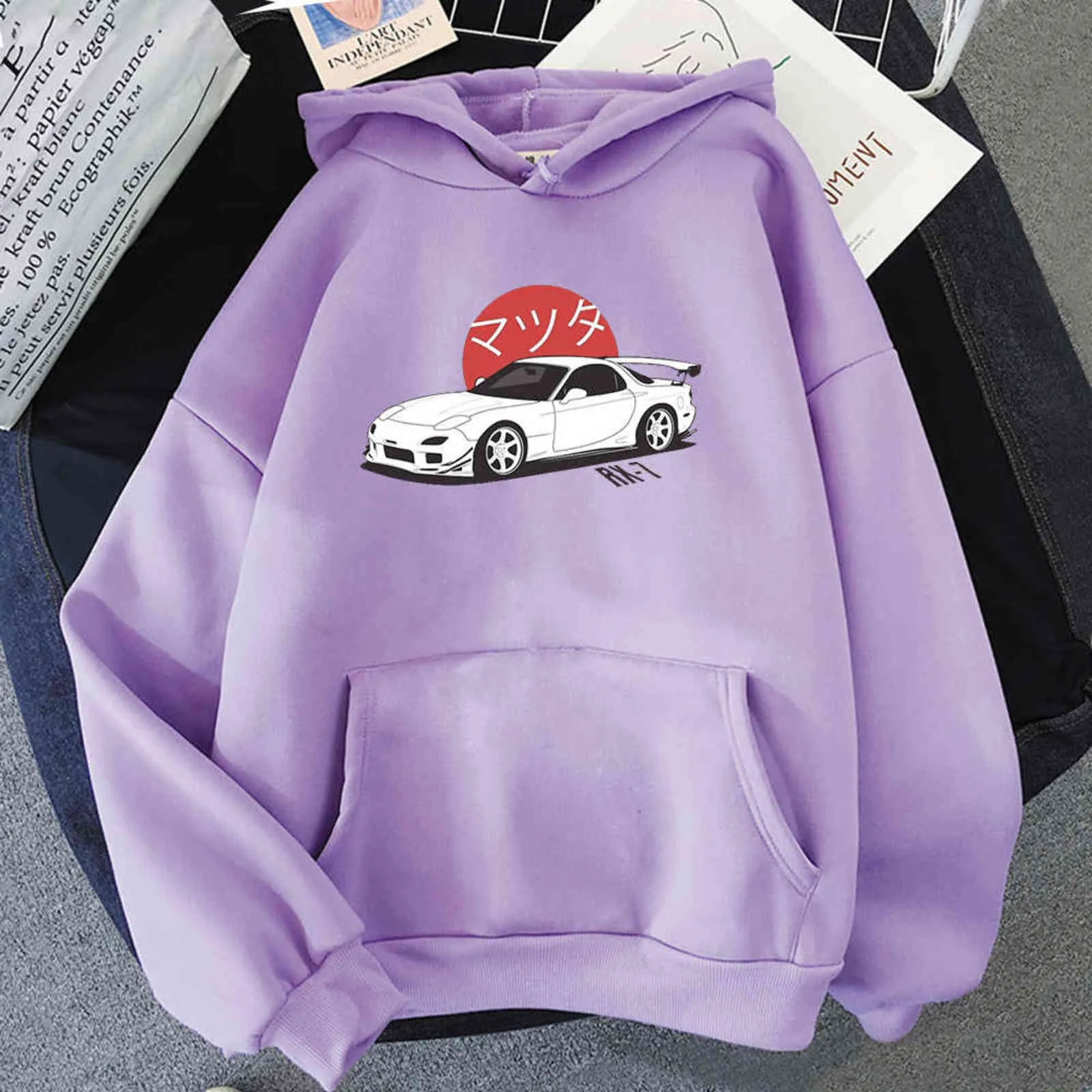 Anime Iniziale D Felpe con cappuccio Mazda RX7 Felpe con stampa Uomo Donna Moda Top Felpa con cappuccio Streetwear Felpe JDM Automobile Culture Y211122