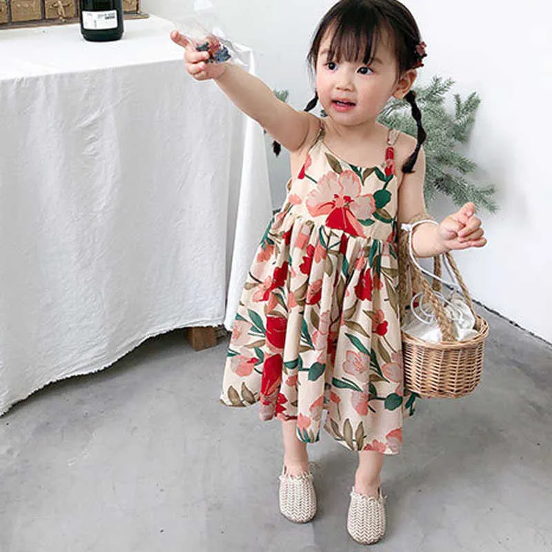 2020 nouveau été filles robe mignon coréen fleur florale jarretelle princesse robe de soirée enfants bébé enfants filles vêtements Q0716