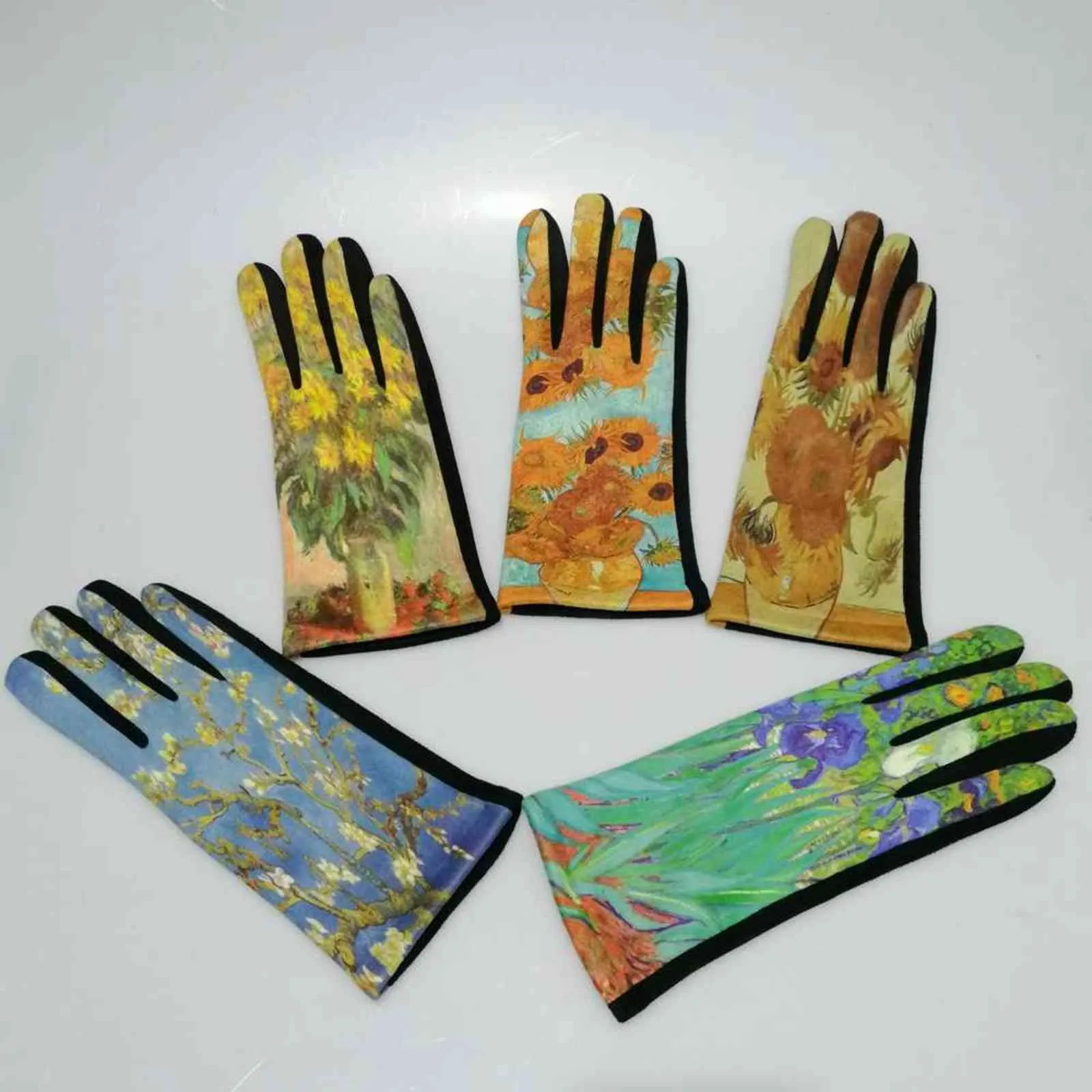 Van Gogh Oil Painting Gloves Women Digital Print Party Mittens Luxury