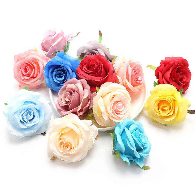 Regali le donne Commercio all'ingrosso 20 pezzi 9 cm rosa rosa testa di fiore di seta fiori artificiali decorazione della casa di nozze fiori finti finti