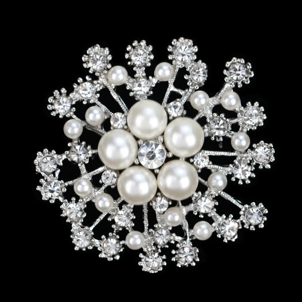 Luxe aangepaste designer legering Legering Gold Rhinestone Flower Pearl -broches Pin 2458