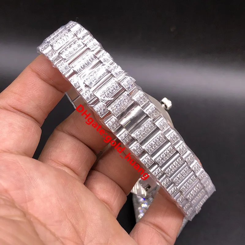 Cadran arabe plein de diamants Montre de luxe pour homme avec lunette à griffes de 43 mm en acier inoxydable de haute qualité CZ entièrement glacé diamants pour hommesØB