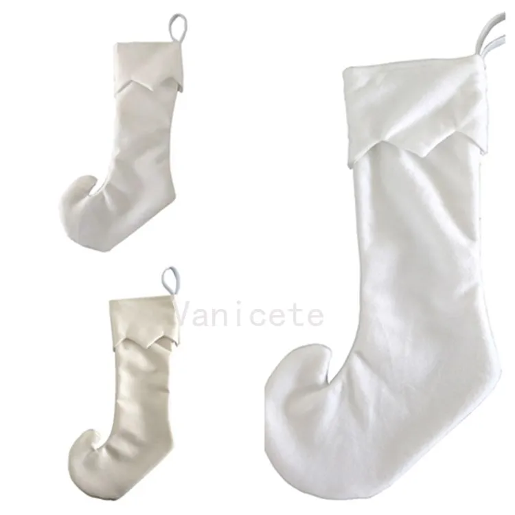 Sublimazione Blank White Christmas Stocking Linen Velvet Cotton Candy Bag Borse Scarpe da clown Calze lunghe Calze di Natale T2I52497