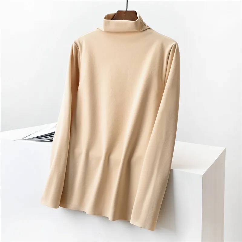 Casual Turtleneck long sleeve women's Pullover solid White women Stretch tops Basic Slim Fit Undershirt Female 210514