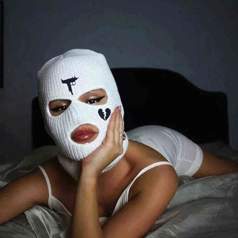 Modna Neon Balaclava Trzy-dołkowa maska ​​narciarska taktyczna pełna twarz zimowa impreza z haftą Masculino 220108