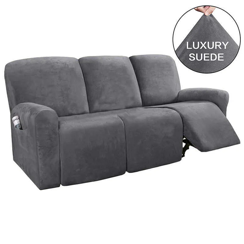 All-inclusive Recliner Sofa Cover för 3-sits elastisk stol Slipcover Suede Couch fåtölj Non-Slip Protector 210909305W