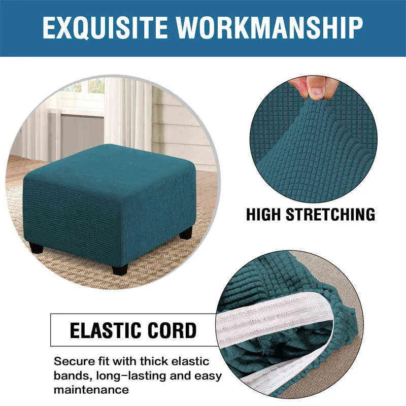 Protetor de mobiliário de cobertura de fezes do otomano cobre jacquard elastic quadrado quadrado sofá slipcover cadeira 211105