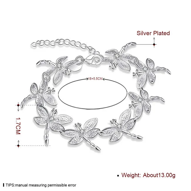 Sterling Silver Plated Eight dragonfly Link Chain Bracelet GSSB121 fashion 925 silver plate jewelry bracelets220u