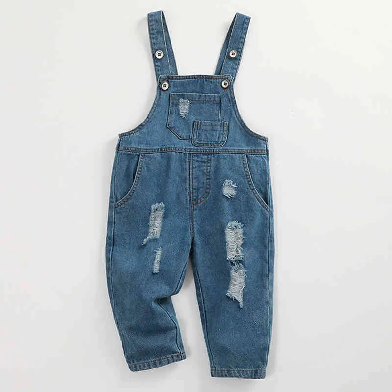 Salopette di jeans bambini Primavera Ragazzi e ragazze Strappato Casual Tute bambini Abbigliamento Pantaloni 210515