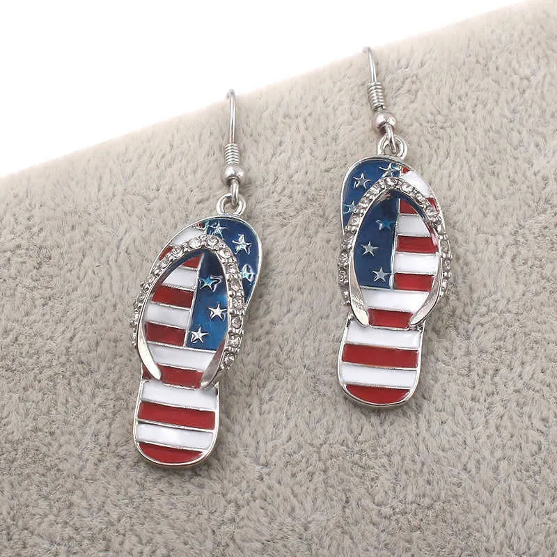 Nieuwe Amerikaanse Vlag Mode Stijl Oorhaak Sieraden Vrouwen Nationale Emaille Slippers Vorm Dangle Oorbellen Usa Vlag Oorbellen Gift Q241D
