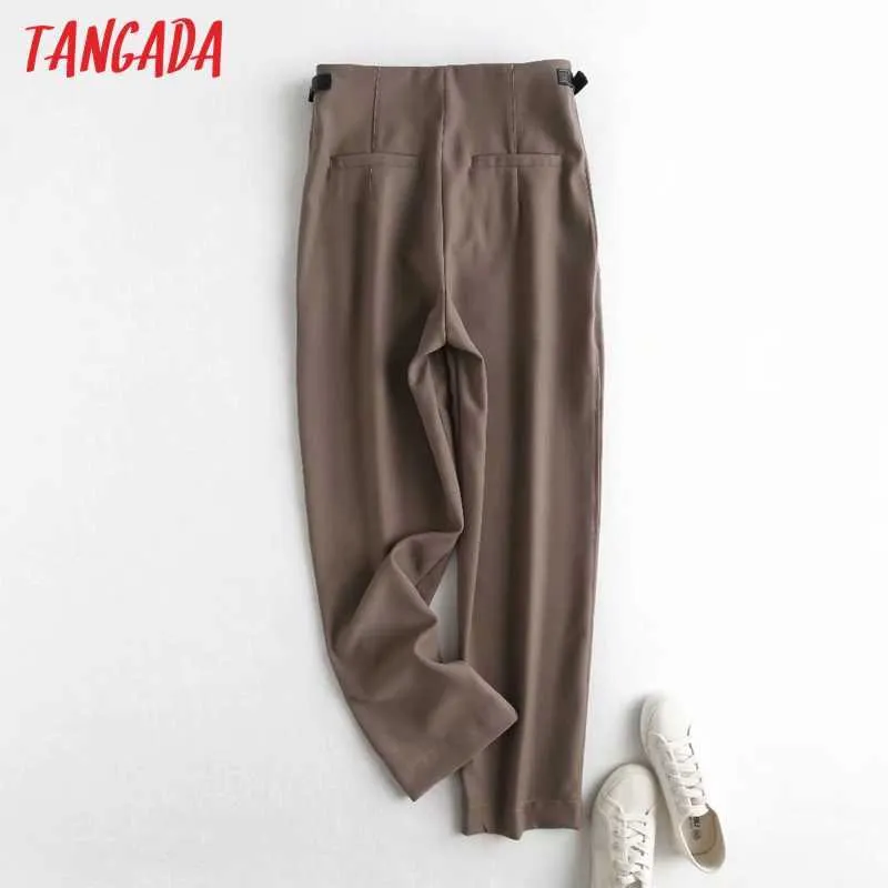 Tangada Mode Femmes Taille Ceinture Décorer Costume Pantalon Pantalon Zipper Poches Lady Pantalon élégant Pantalon 4C87 210609