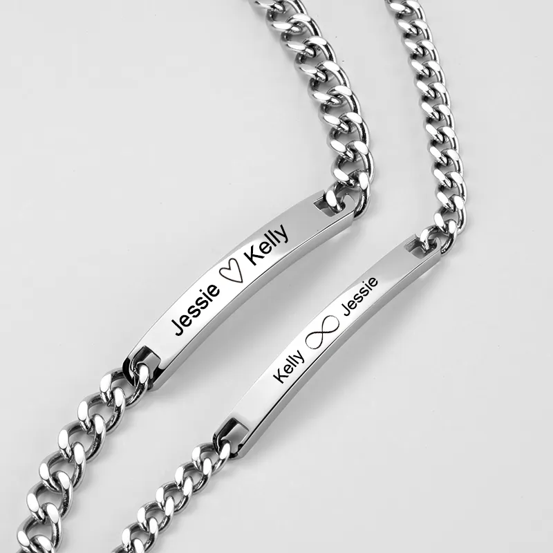 Nome personalizado id barra pulseira de aço inoxidável corrente pulseiras para homens casais mulheres pulseira hip hop personalizar jóias presente men2635051