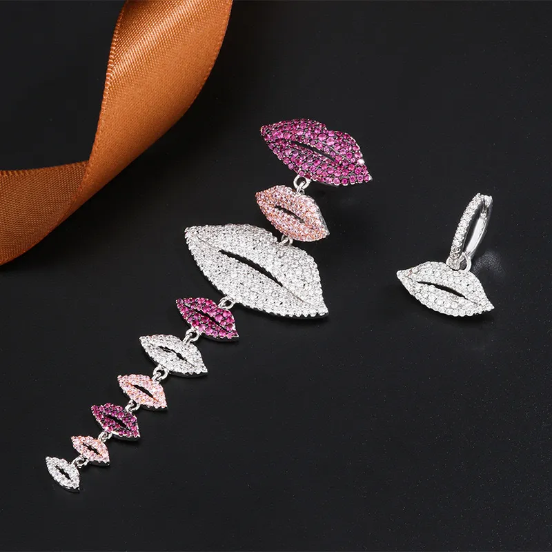 Grande marchio di moda Cubic Zirconia labbra forma grande orecchino lungo le donne gioielli da sposa Brincos Boucle D'oreille regalo 210317