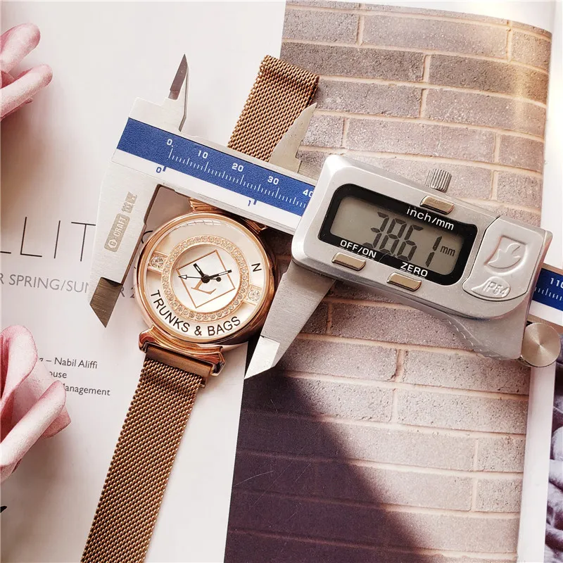 Reloj de cuarzo de marca para mujer Lady Girl estilo cristal acero metal banda magnética relojes de pulsera L072768