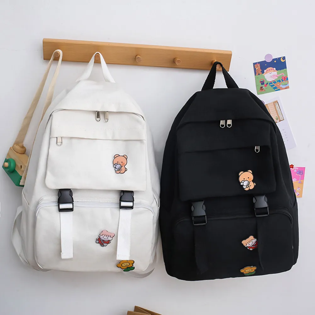 New Fashion Female Backpack Casual Large Capacity Canvas Shoulder Bags Multi Pocket Solid Color Students Daily School Bags