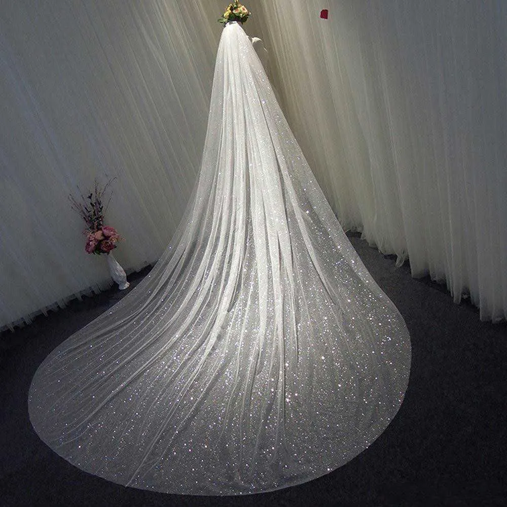 Sparkly Bling Bridal Wedding Veils Bridal Veils Lång katedral Längd Sequined Beads Bride Veil med Free Comb x0726