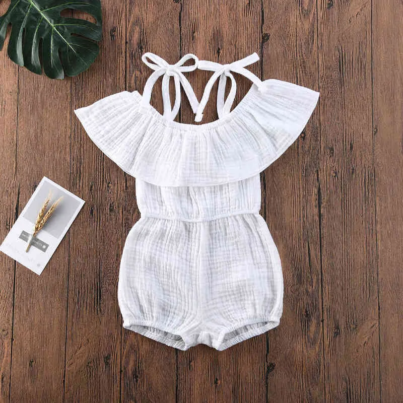 Pudcoco ABD Stok 0-24 M Bebek Kız Yaz Kapalı Omuz Romper Giysi Katı Pamuk Bebek Kolsuz Playsuits Sunsuits Kıyafetler G1221