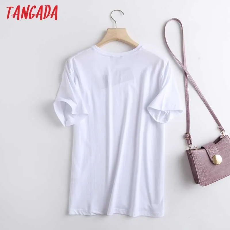 Tangada Frauen Hohe Qualität Sommer Baumwolle T-shirt Kurzarm O Neck Tees Damen Casual T-shirt Street Wear Top 6D39 210609