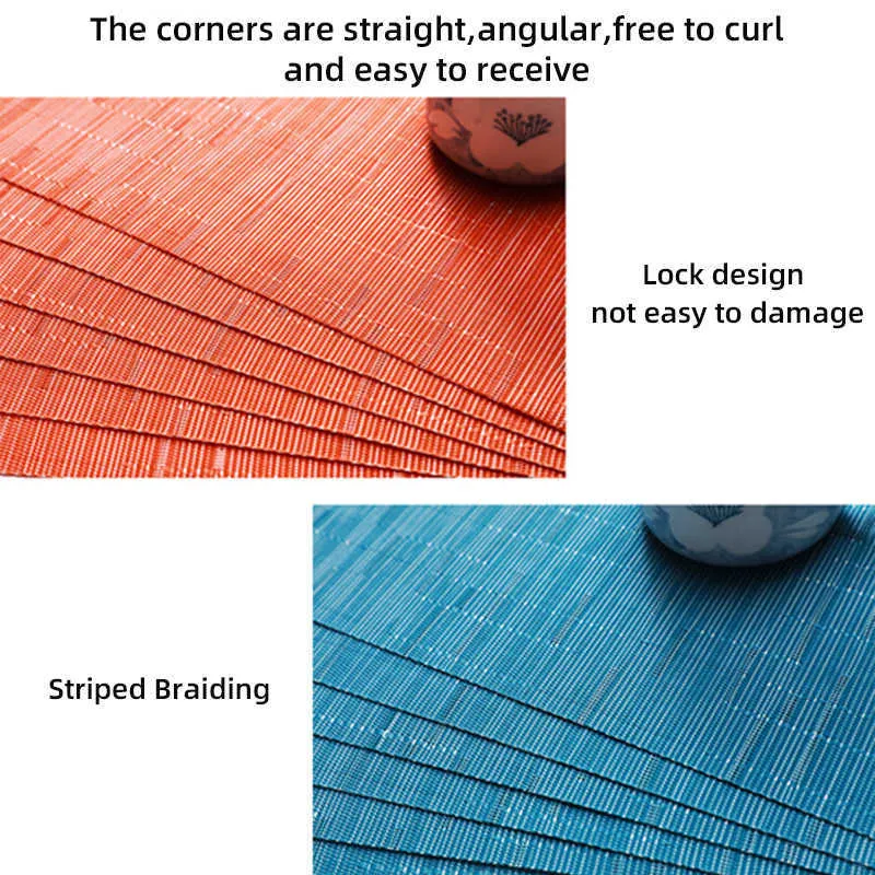 Effen kleur pvc vinyl tafel runner set bamboe patroon hittebestendige matten decoratie accessoires thuisdoek 210628